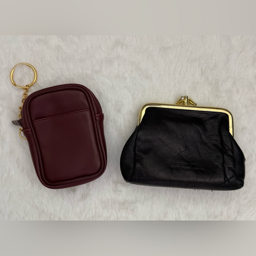 Buxton Leather Burgundy Keychain Pouch and Black Coin Purse